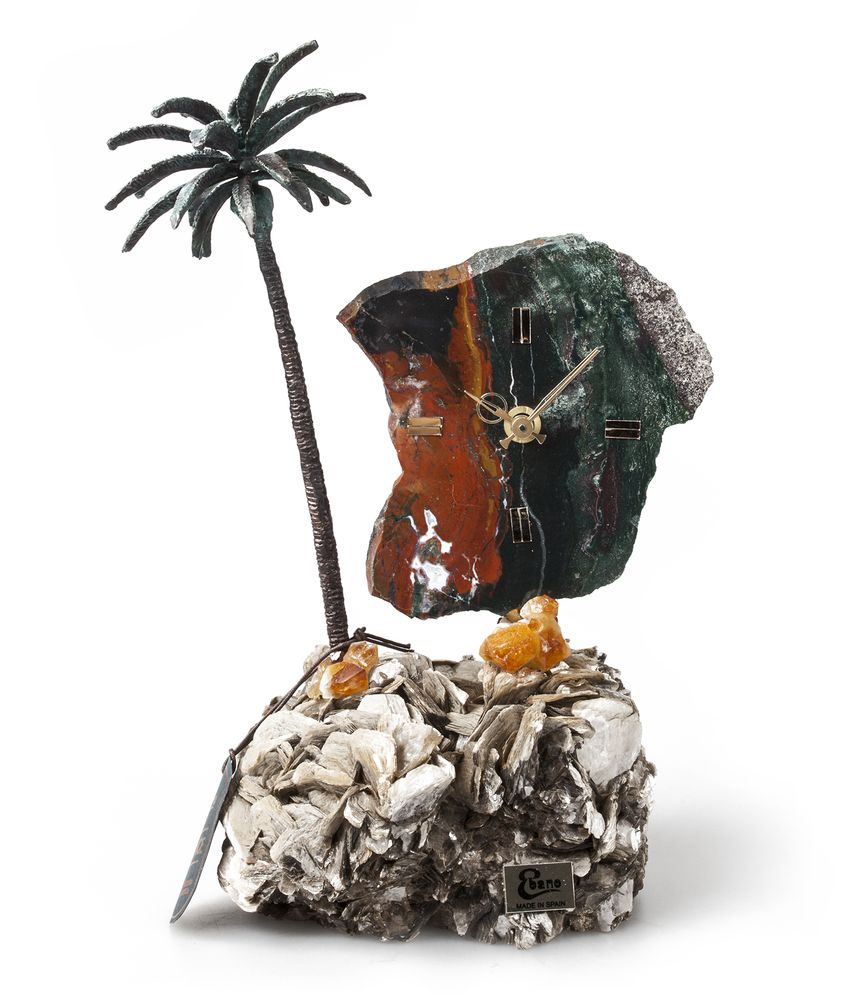 картинка Часы «Пальмовый рай» из яшмы с бронзой 