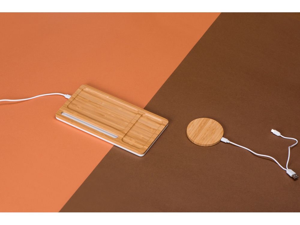картинка Беспроводное зарядное устройство-органайзер из бамбука Timber 