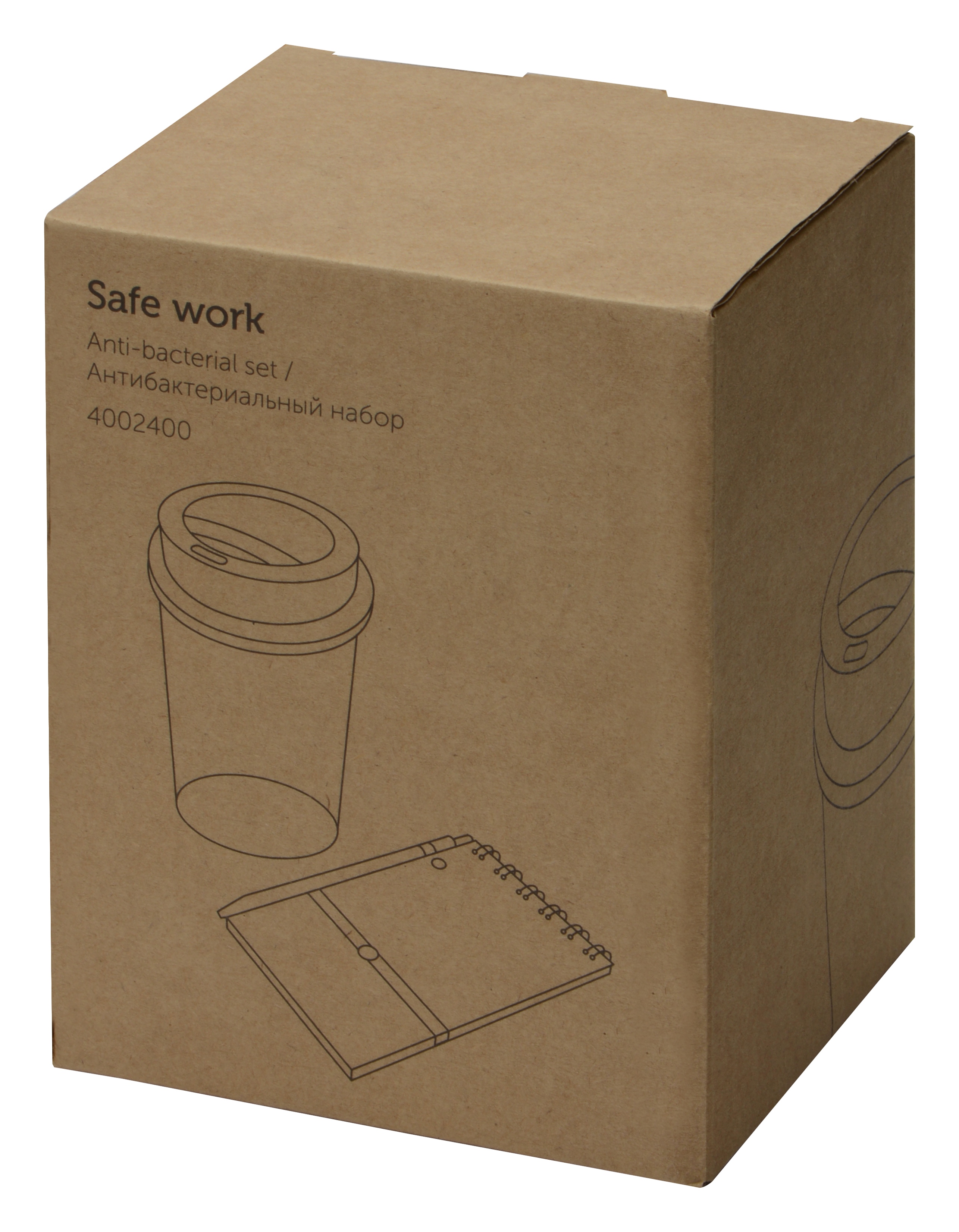 картинка Антибактериальный набор с блокнотом и стаканом Safe work 